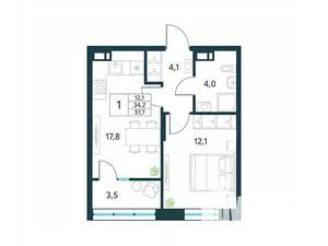 1-к квартира, вторичка, 38м2, 8/18 этаж