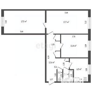 3-к квартира, вторичка, 70м2, 1/5 этаж