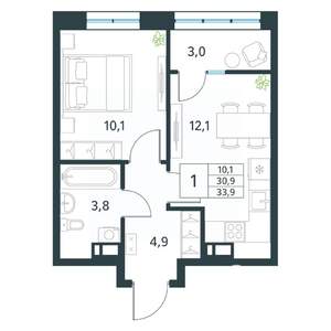 1-к квартира, вторичка, 34м2, 16/18 этаж