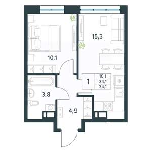 1-к квартира, вторичка, 34м2, 2/18 этаж
