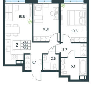 2-к квартира, вторичка, 54м2, 3/18 этаж