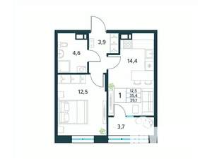 1-к квартира, вторичка, 39м2, 13/18 этаж