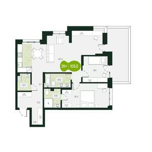 3-к квартира, вторичка, 105м2, 1/18 этаж