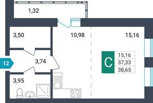 Студия квартира, строящийся дом, 39м2, 1/16 этаж