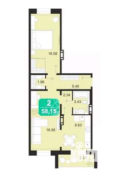 2-к квартира, строящийся дом, 58м2, 7/9 этаж