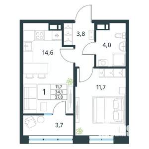 1-к квартира, вторичка, 38м2, 8/18 этаж