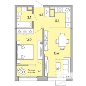 2-к квартира, вторичка, 45м2, 18/18 этаж