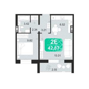 2-к квартира, строящийся дом, 43м2, 7/9 этаж