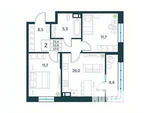 2-к квартира, вторичка, 57м2, 17/18 этаж