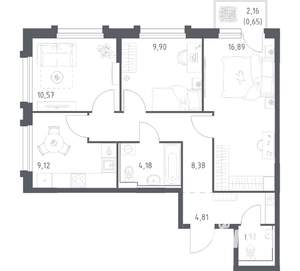 3-к квартира, вторичка, 66м2, 15/17 этаж