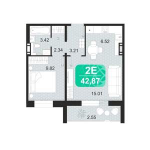 2-к квартира, строящийся дом, 43м2, 3/9 этаж