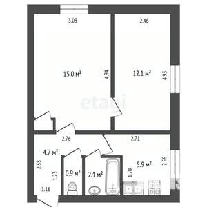 2-к квартира, вторичка, 41м2, 1/5 этаж