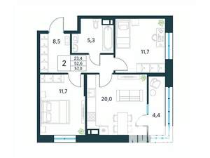 2-к квартира, вторичка, 57м2, 11/18 этаж