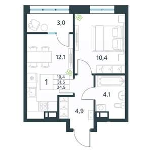 1-к квартира, вторичка, 35м2, 8/18 этаж