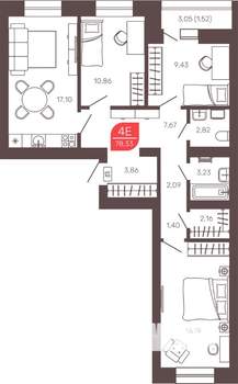 3-к квартира, строящийся дом, 78м2, 1/9 этаж