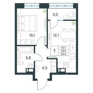1-к квартира, вторичка, 34м2, 14/18 этаж