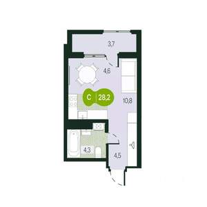 Студия квартира, вторичка, 28м2, 12/17 этаж