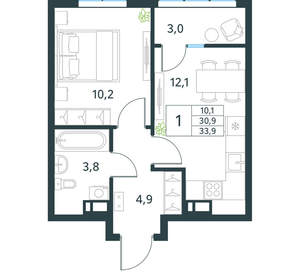 1-к квартира, вторичка, 34м2, 18/18 этаж