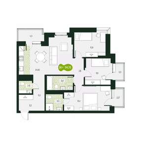 4-к квартира, вторичка, 95м2, 7/18 этаж