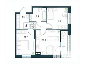 2-к квартира, вторичка, 57м2, 7/18 этаж