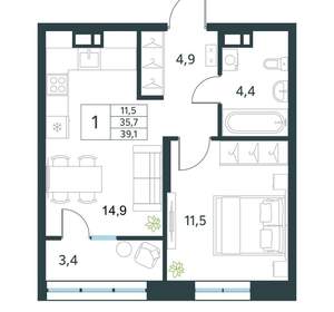 1-к квартира, вторичка, 39м2, 9/10 этаж