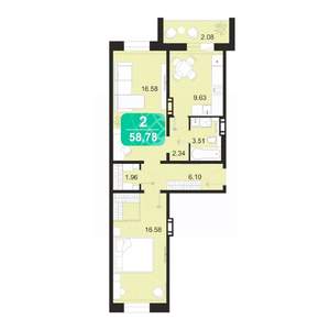 2-к квартира, строящийся дом, 59м2, 3/9 этаж