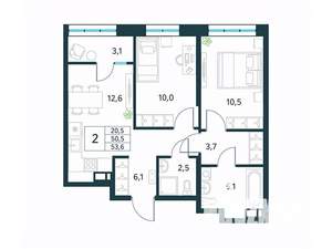 2-к квартира, вторичка, 54м2, 18/18 этаж