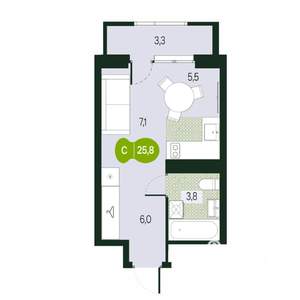 1-к квартира, вторичка, 26м2, 16/17 этаж