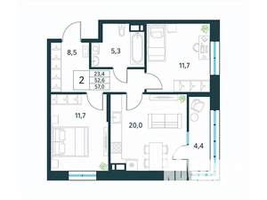 2-к квартира, вторичка, 57м2, 17/18 этаж