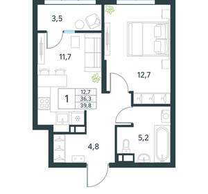 1-к квартира, вторичка, 40м2, 12/18 этаж