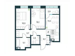 2-к квартира, вторичка, 52м2, 6/18 этаж