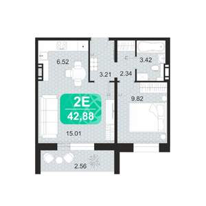 2-к квартира, строящийся дом, 43м2, 1/9 этаж