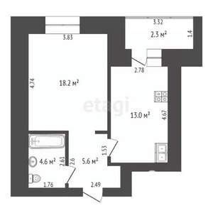 1-к квартира, вторичка, 40м2, 1/10 этаж