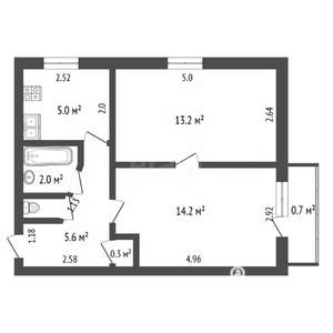 2-к квартира, вторичка, 41м2, 5/5 этаж