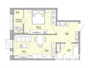 2-к квартира, вторичка, 46м2, 18/18 этаж