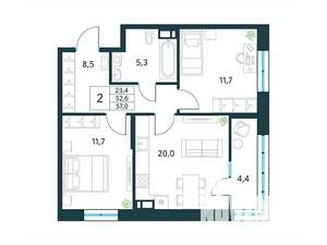 2-к квартира, вторичка, 57м2, 11/18 этаж