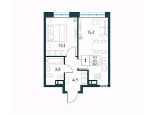 1-к квартира, вторичка, 34м2, 3/18 этаж