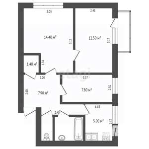 3-к квартира, вторичка, 53м2, 2/2 этаж