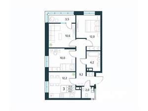 3-к квартира, вторичка, 64м2, 9/18 этаж