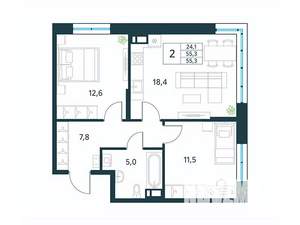 2-к квартира, вторичка, 55м2, 3/18 этаж