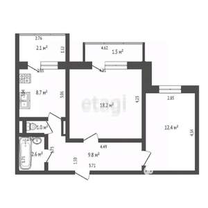 2-к квартира, вторичка, 52м2, 2/9 этаж