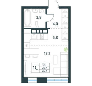 1-к квартира, вторичка, 27м2, 5/10 этаж