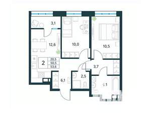 2-к квартира, вторичка, 54м2, 10/18 этаж