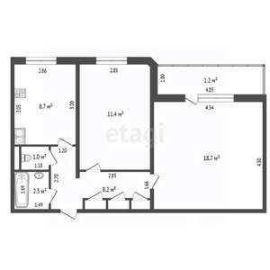 2-к квартира, вторичка, 52м2, 3/5 этаж