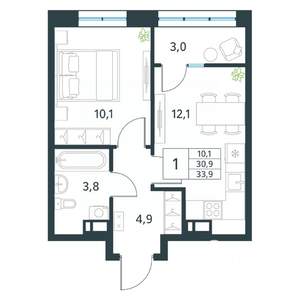 1-к квартира, вторичка, 34м2, 10/18 этаж