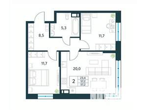 2-к квартира, вторичка, 57м2, 5/18 этаж