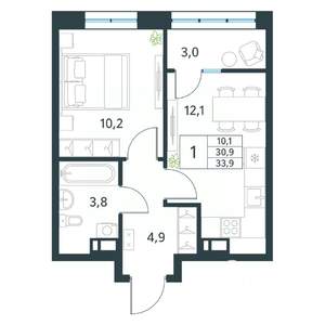 1-к квартира, вторичка, 34м2, 16/18 этаж