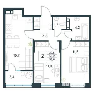 2-к квартира, вторичка, 54м2, 10/18 этаж