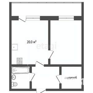 1-к квартира, вторичка, 48м2, 7/12 этаж