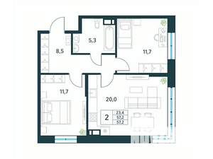 2-к квартира, вторичка, 57м2, 3/18 этаж